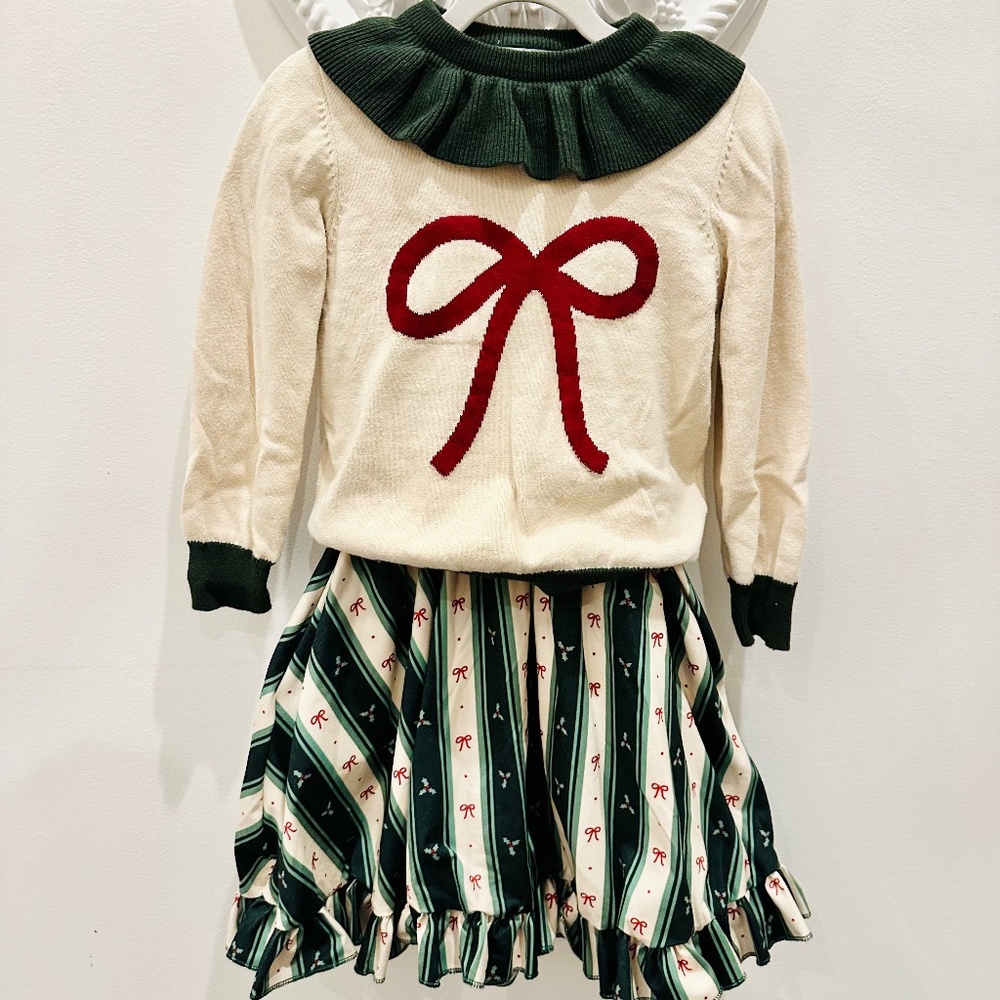 Girlhood Little Stocking company Christmas Bow dress + sweater
